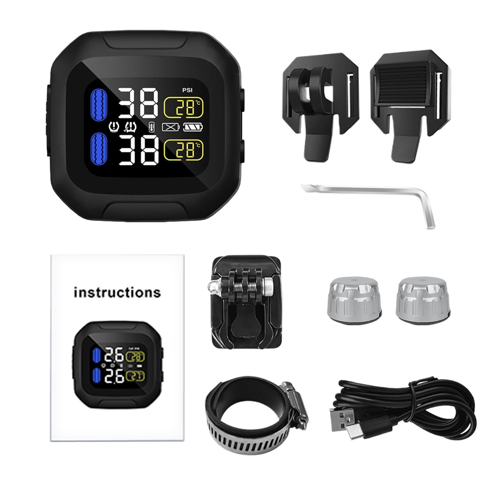 Tire Pressure Monitoring System for Motorcycle,Wireless Solar Motorcycle TPMS - Waterproof Tire Pressure Monitoring System for Riding Safety