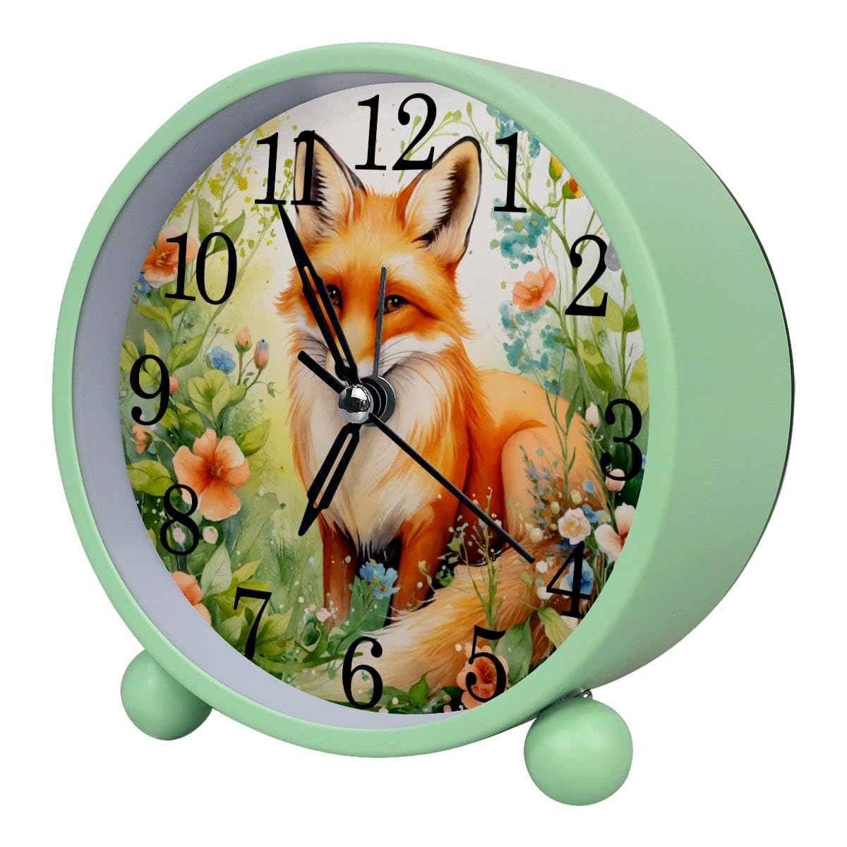 Luoweisi Alarm Clock Fox Flowers, Silent Non-Ticking with Night Light