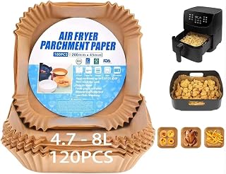 Square Air Fryer Paper, 4.7-8L, 20-24 cm, 120 Pieces Non-Stick Disposable Paper for Microwave Oven Oil-free Fryer, Square Air Fryer (4.5-8L)