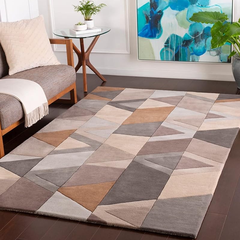 Embossed Carved Handmade Export Quality Tuffted Pure Woollen Thick Geometrical with 1.5" inch Thickness 4 x 6 feet (120X180 cm) Beige FE1-image-44