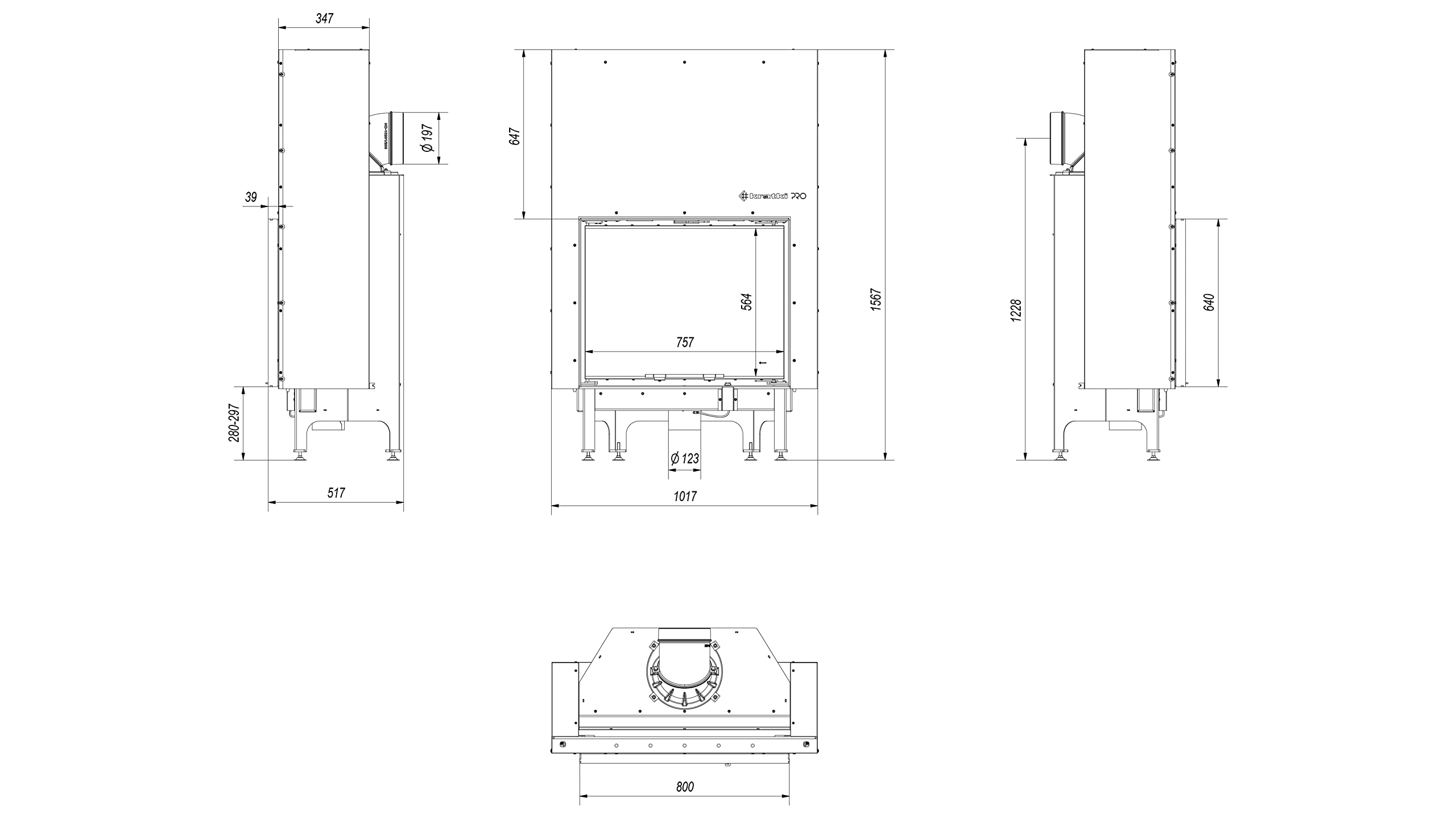 KRATKI Inserto per camino in acciaio a legna NADIA 13 kW Ø200 saliscendi A+ | Acciaio nero, efficienza 81%, classe A+. Ecodesign, BImSchV 2, Kratki PRO; per recupero calore.; combustione efficiente