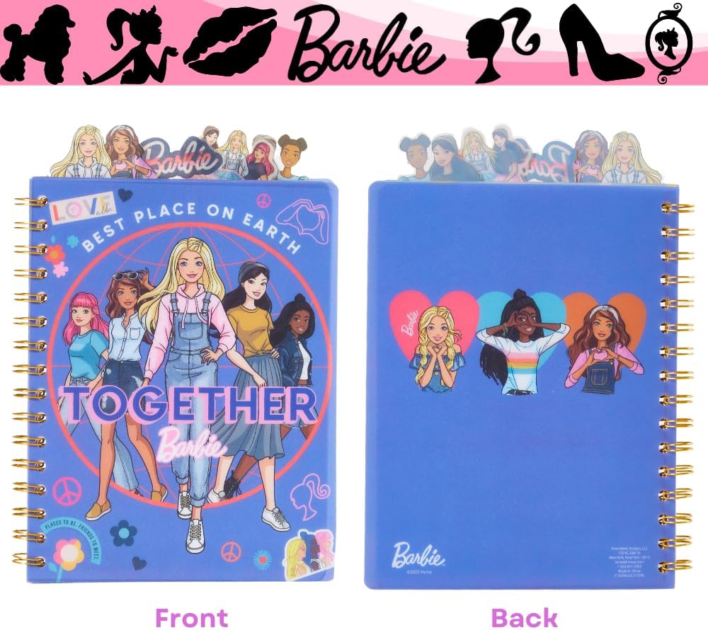 Barbie Tab Journal Notebook, Spiral Bound, 96 Lined Pages, 8 x 7 inches, Purple