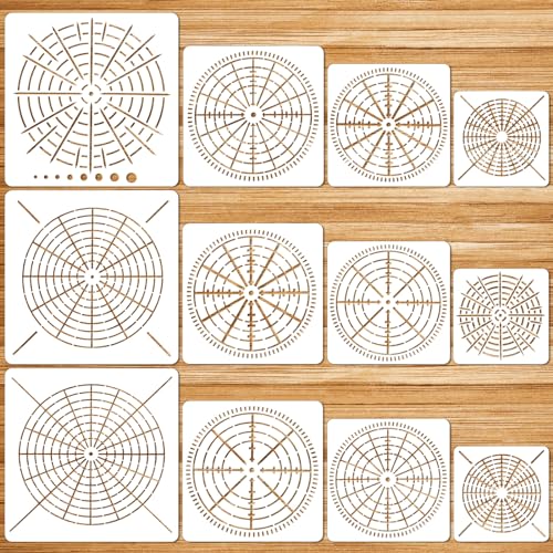 JSRQT 12 Stücke Mandala Schablonen,Mandala Dotting Malvorlagen, 3,5/5/ 6/ 8Zoll Wiederverwendbare Punkt Malerei Vorlage