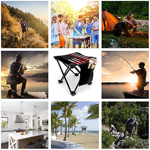 Rong-C Camping Stool, Ironworker America Flag Fishing Travel Outdoor Folding Stool, Portable Stool for Camping Walking Hunting Hiking Picnic Garden BBQ