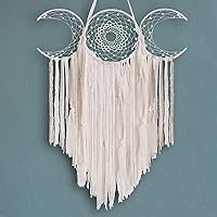 Vista 1 de ANROYE Colgante de Pared de Macramé Blanco de Triple Luna de la Diosa, Atrapasueños de Media Luna Boho, Atrapasueños Bohemio para Dormitorio
