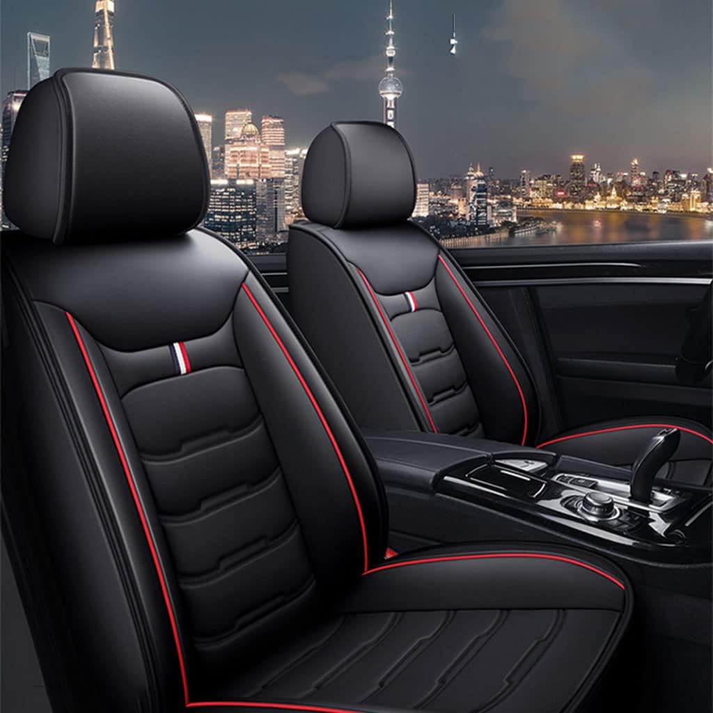 Car Leather Seat Covers for Ford Expedition,Full Set Front Rear Back Seat Seat Protectors Airbag Compatible,A-Black Red