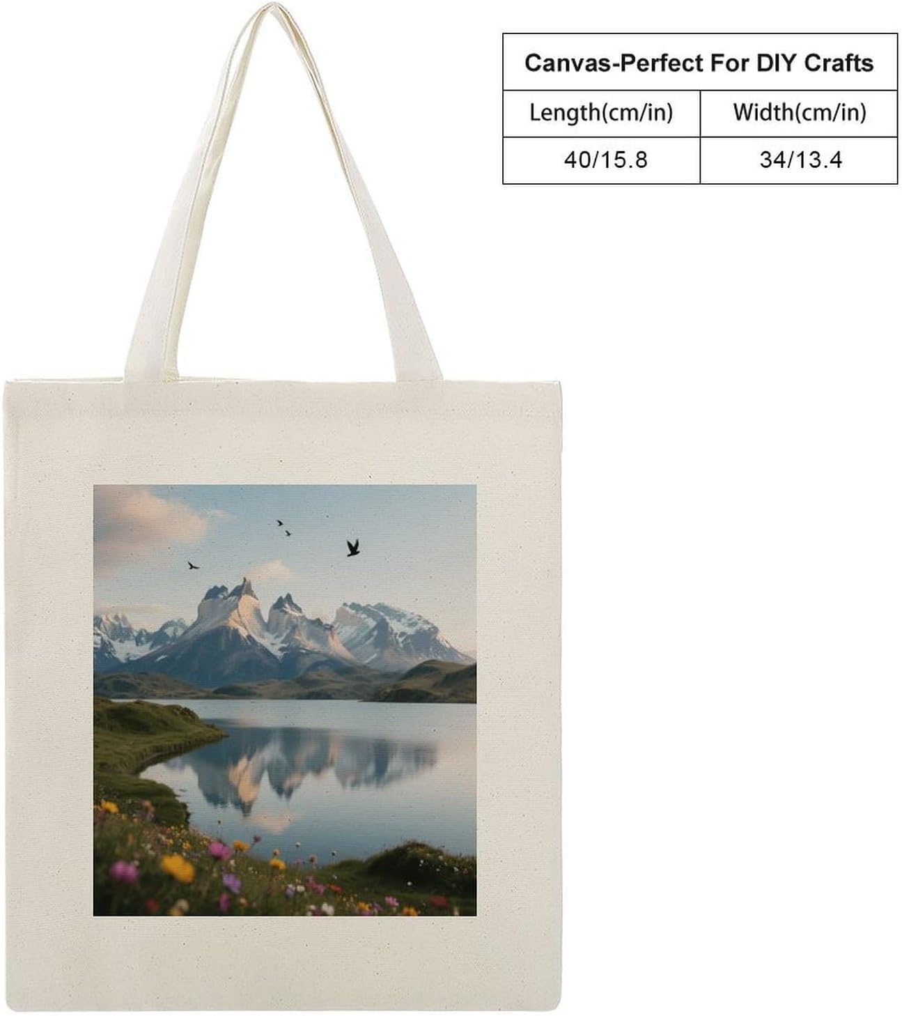 Snow-capped Mountains And Lakes Canvas Tote Bag Aesthetic Tote Bag image 4