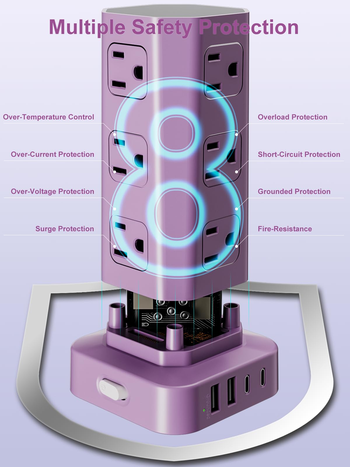 Power Strip Tower Surge Protector - 16 Outlets & USB -6