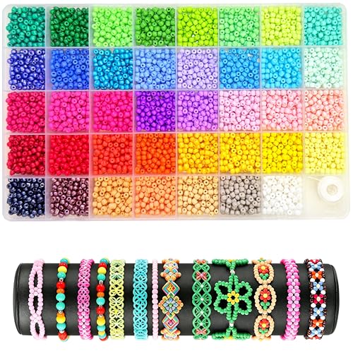 4mm 4000+pcs Seed Beads for Jewelry Making 39 Colors Uniform Small Beads for Bracelet Making Kit Glass Seed Bead Kit Tiny Craft for DIY Art Jewelry Making