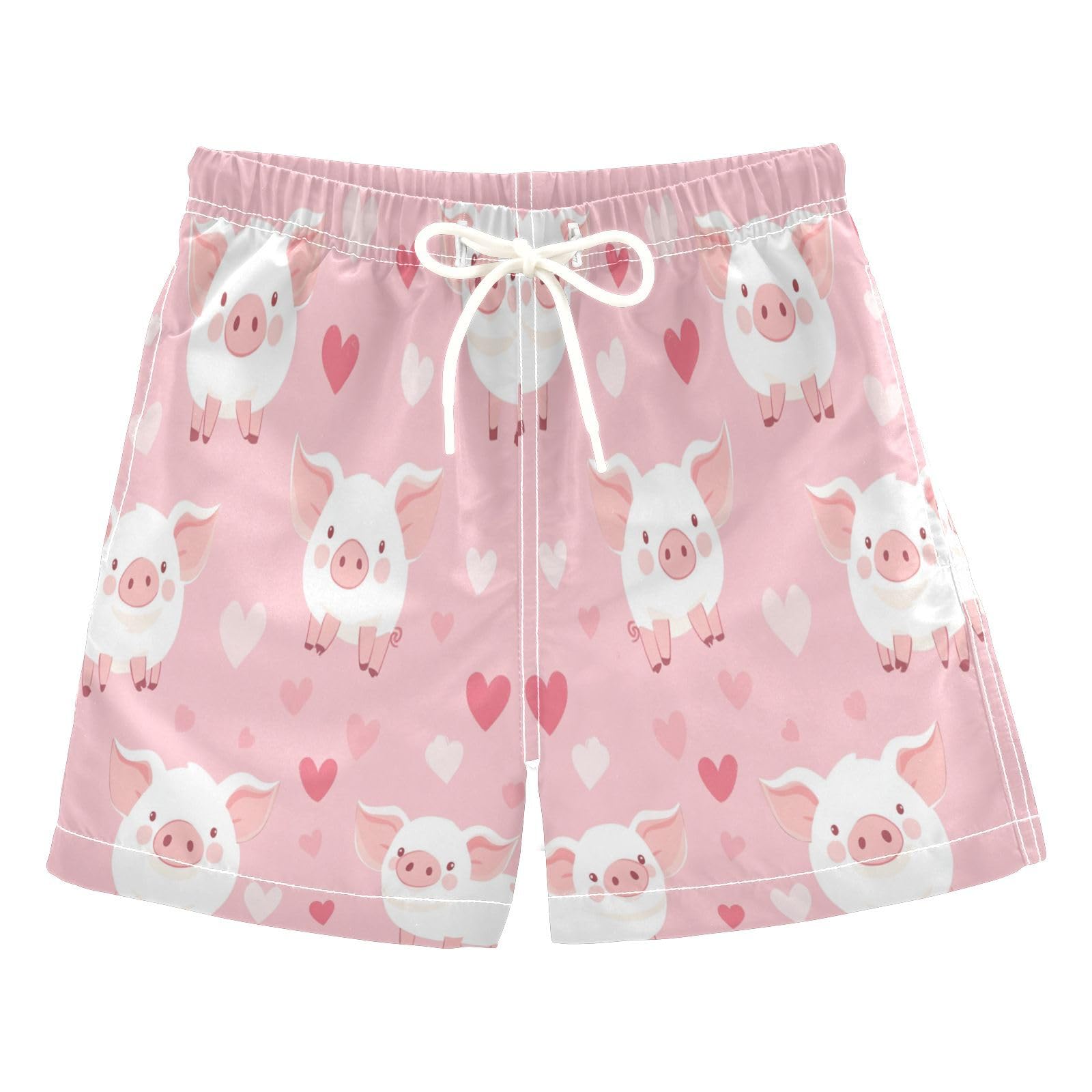 Jucciaco Boys Beach Board Shorts Heart Pig Cartoon Cute Quick Dry Swim Trunk Swimwear for Kids Multicolor