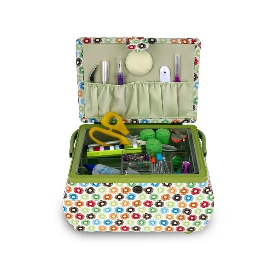 Cesta de Coser Large Curved Sewing Basket, Multicolor Retro
