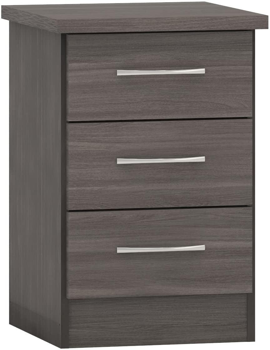 Seconique Nevada Black 3 Drawer Bedside Table