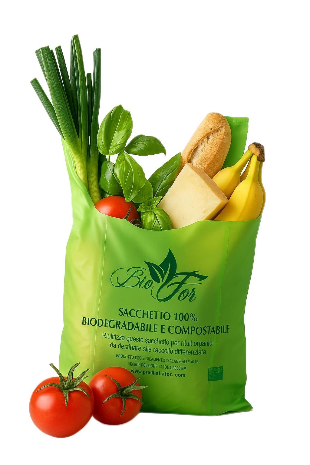CARTOSPEDÌA Shopper Biodegradabili e Compostabili 100% - Buste Bio Verde 24x45 cm con Soffietti 6+6 - Sacchetti Eco per Trasporto Merci e Alimenti - Resistenti,