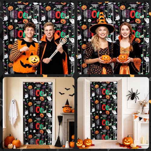Image of TONIFUL 2Pcs Halloween Boo Metallic Tinsel Foil Fringe Curtains Streamers