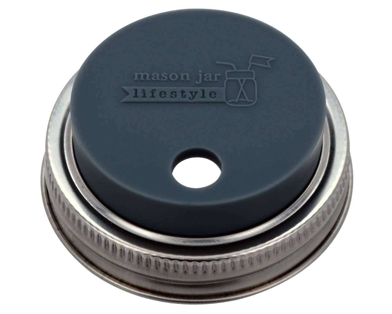 Charcoal Gray Silicone Straw Hole Tumbler and Fermentation Lids with Stainless Steel Bands by Mason Jar Lifestyle (2 Pack, Regular Mouth)