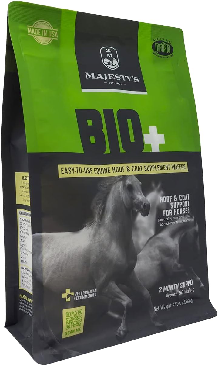 Majesty's BIO+ Biotin Wafers - Superior Horse/Equine Hoof and Coat Support Supplement - Copper, Zinc, Lysine, Methionine - 60 Count (2 Month Supply)