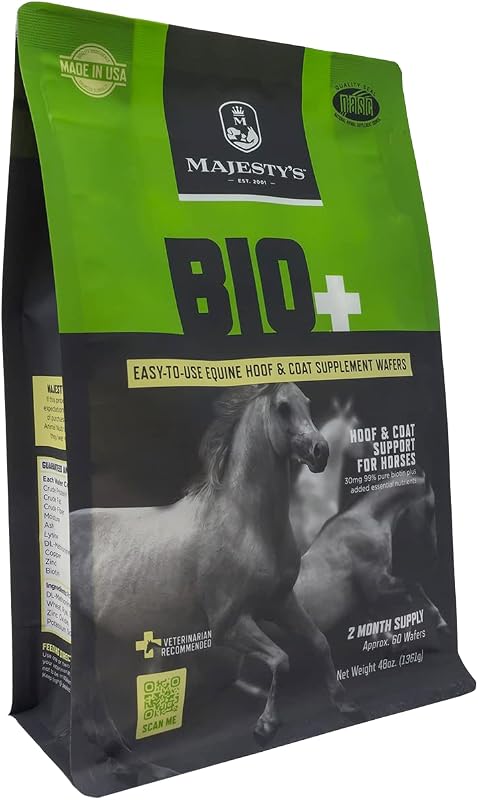 Majesty's BIO+ Biotin Wafers - Superior Horse/Equine Hoof and Coat Support Supplement - Copper, Zinc, Lysine, Methionine - 60 Count (2 Month Supply)