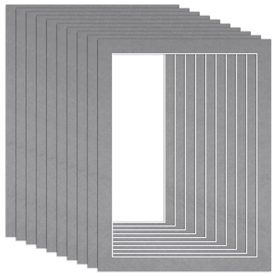 Procut Global 8x6" Mid Grey Picture Mounts to Fit 7x5" Aperture - Precision Cut Cardboard Photo Mount - Ideal for Frames, Prints, Artwork & Certificates - Sizes & Colours Available - 10 Pack