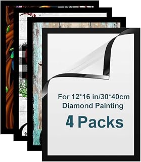 4 Pack Diamond Painting Frames, Frames for 12x16in/30x40cm Diamond Painting Canvas, Magnetic Diamond Art Frame Self-Adhesive, Diamond Painting Frames for Diamond Painting Display and Protection, Home Wall Office Decor(Black)