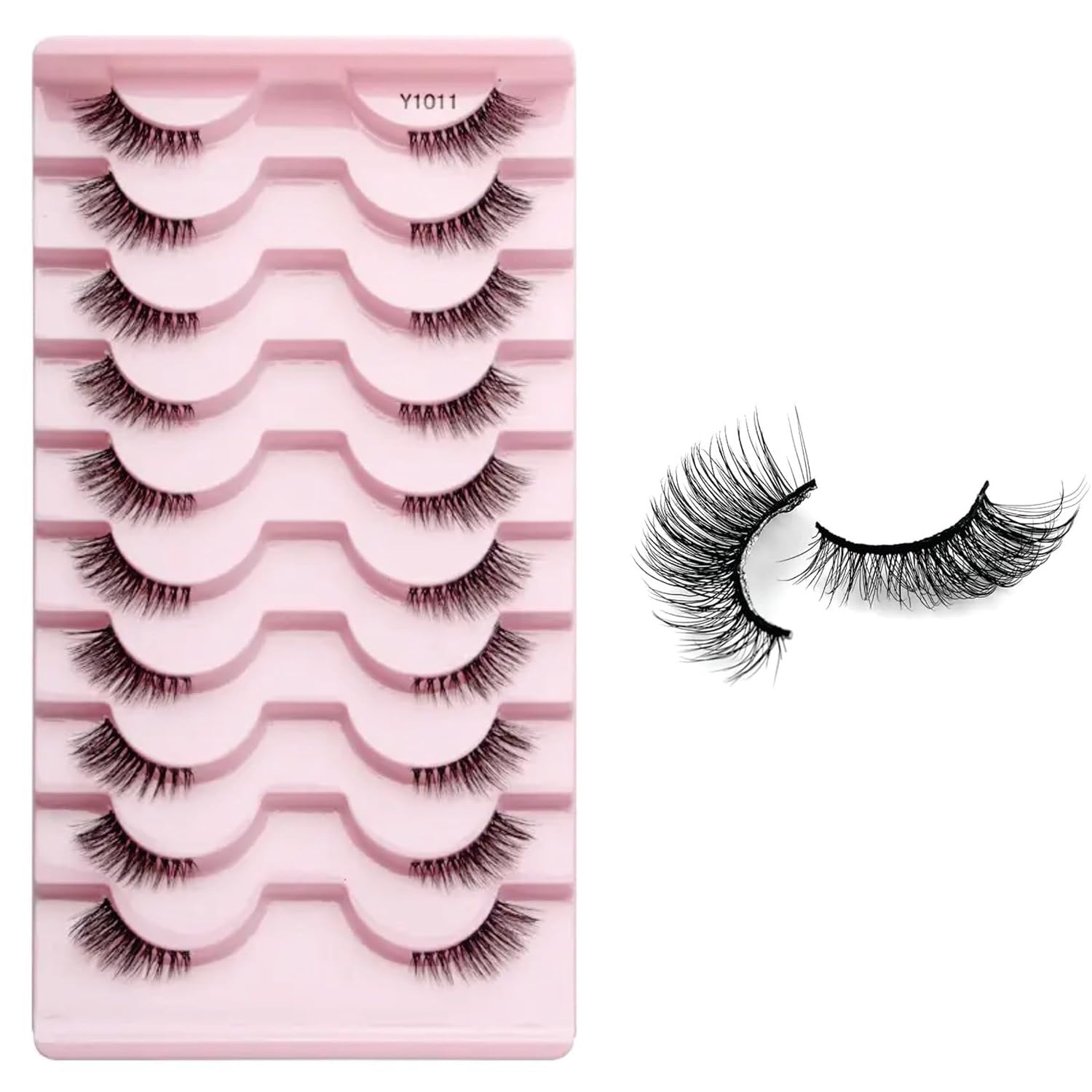 BOMBAY VANITY Self Adhesive False Eyelashes - 10 Pairs Natural Look Wispy Faux Mink Lashes | No Glue Reusable Cat Eye Strip Lashes | DIY Half Lash Extensions for Women | Lightweight & Comfortable-picture-59