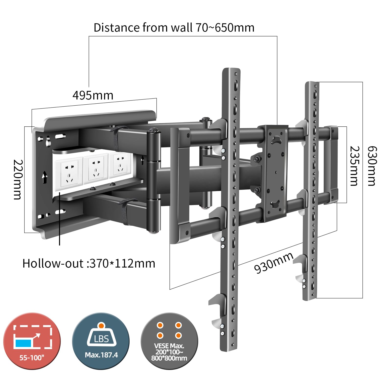 TV Wandhalterung Schwenkbar für 55-100 Zoll Fernseher, Neigbar Ausfahren Wandhalterung für Flach & Curved Fernseher von bis zu 80 kg, max. VESA 800x600mm DY999 | Vollbewegliche Universal TV Halterung mit Auszug, schwenkbar & neigbar, Flach & Curved Fernse