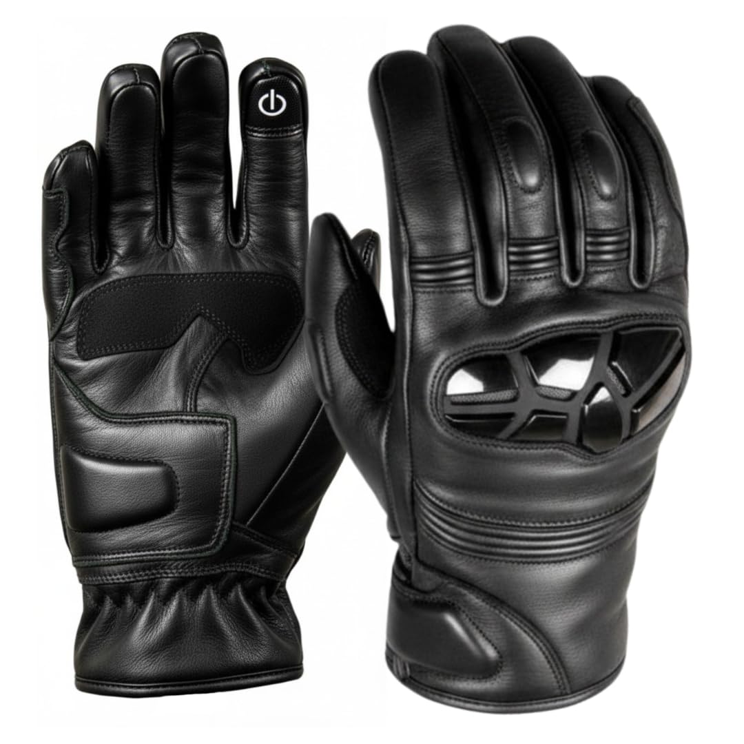 MDM Guanti Moto Pelle Uomo con Protezioni – Nappa Premium, antiscivolo, touchscreen, chiusura a strappo, comodi e resistenti all’abrasione