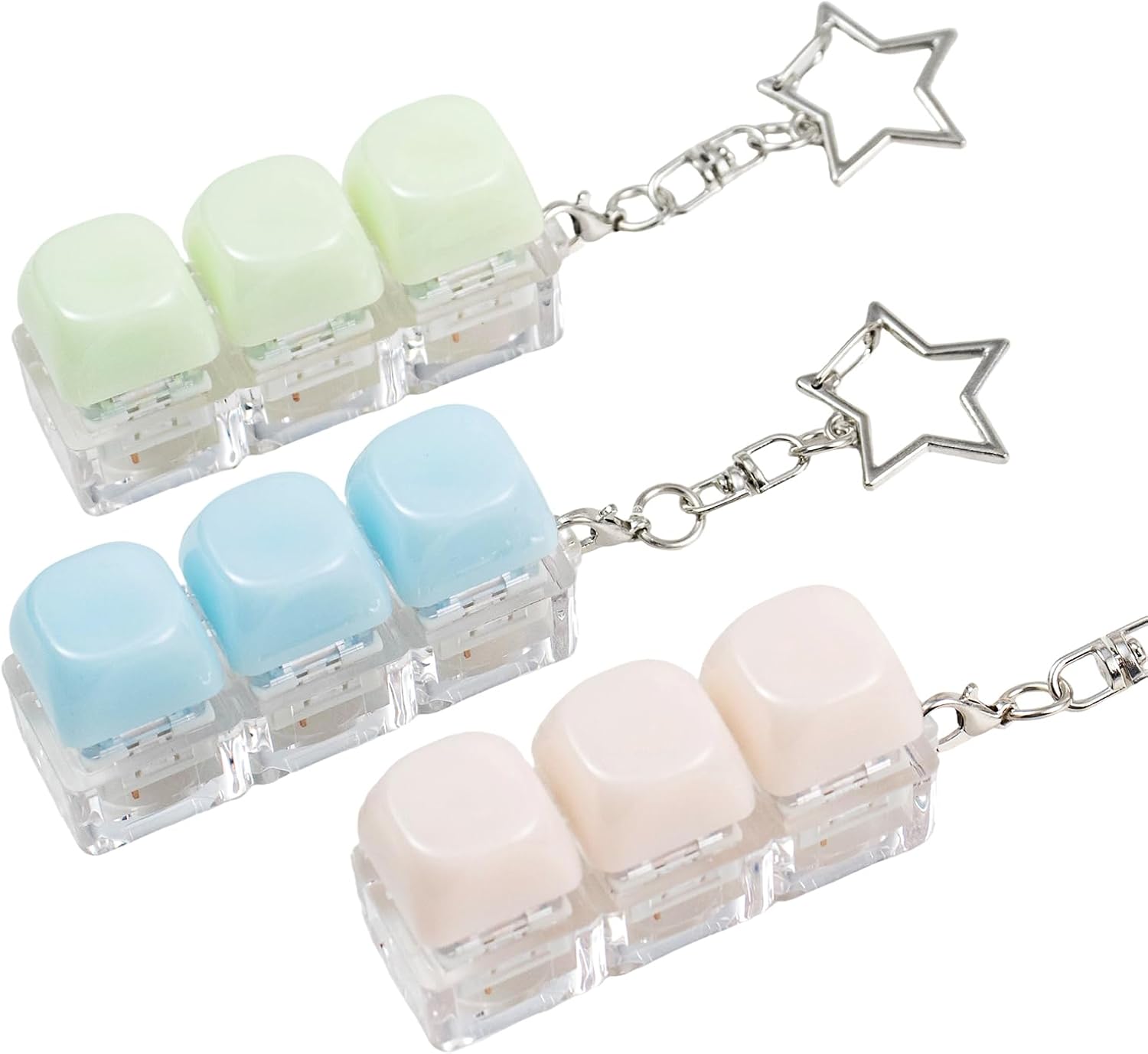 3 pcs Keyboard Fidget Toys, Keyboard Clicker Fidget SensoryToy for Adults,Fidget Clicker ButtonToy, Fidget Keyboard Keychain for Adults Relieve Stress and Anxiety(blue green white Keyboard Fidget Toy)