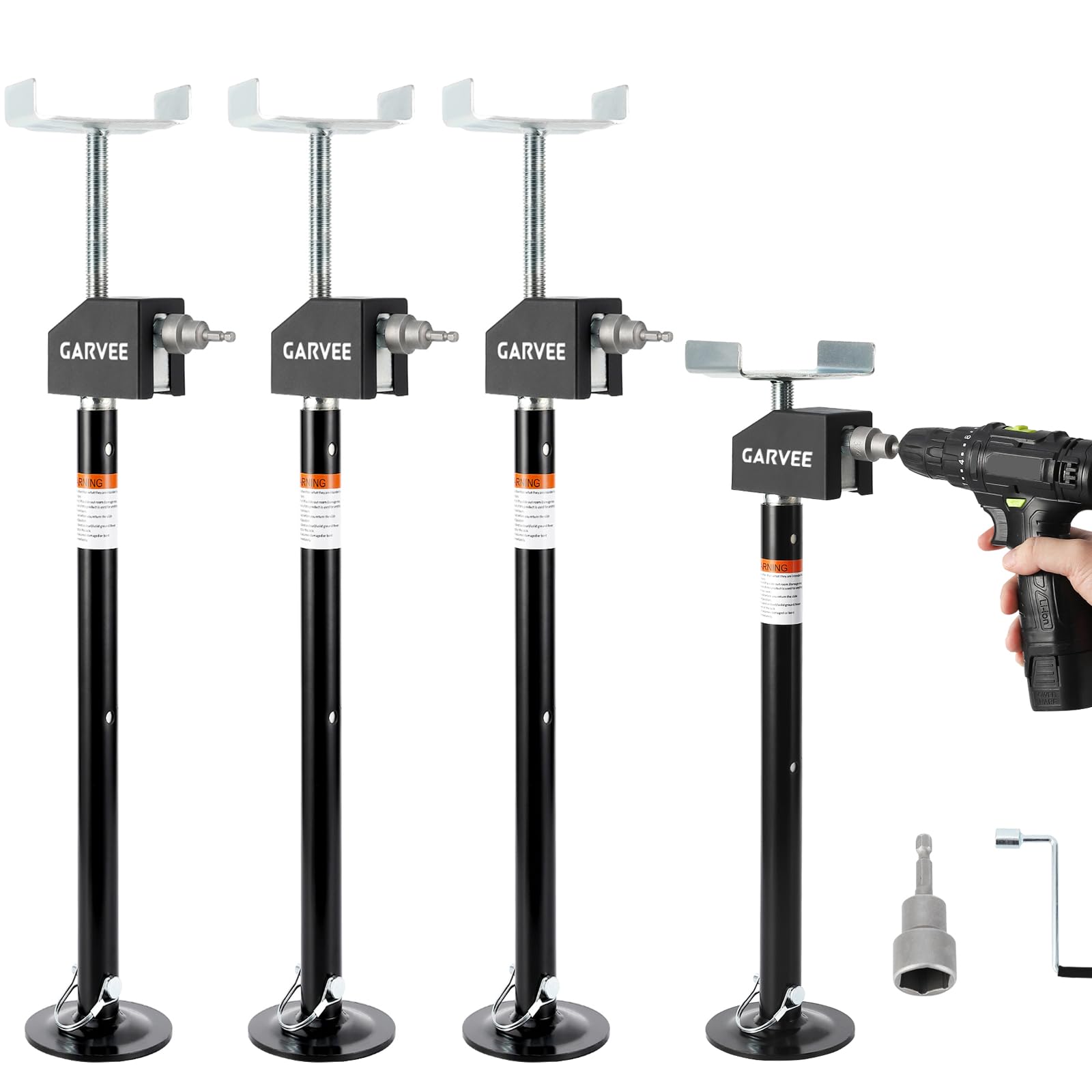 Garvee Wysuwane podnośniki do kampera (zestaw 4 szt.) - 9 kg wytrzymałe podnośniki stabilizatora do kampera, regulowane szybkie podnoszenie 53-124 cm, wiertarka elektryczna i korba ręczna