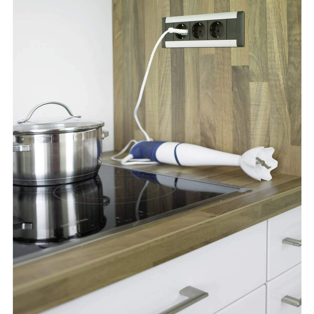 Schulte 1596 1000 0900 listwa zasilająca do zabudowy EVOline Frame-Dock 3 x gniazdko z zestykiem ochronnym, aluminium, 230 V