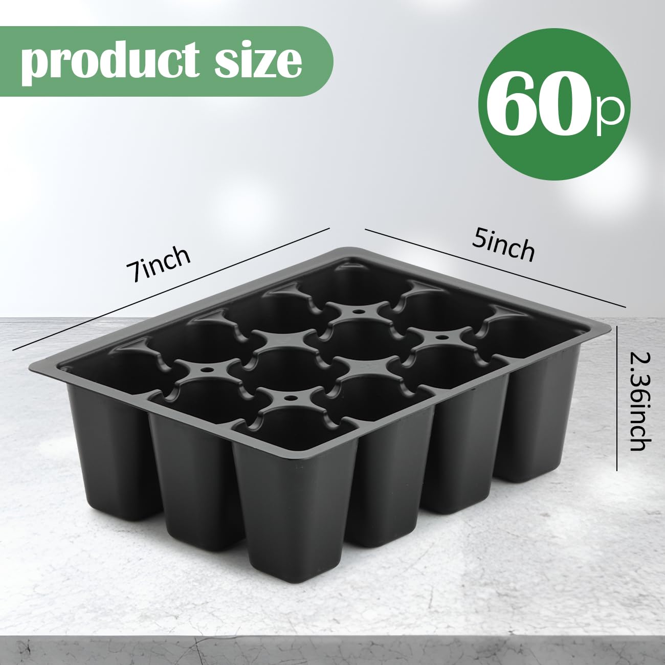 RooTrimmer Lot de 60 plateaux de démarrage de graines réutilisables à 12 cellules avec grands trous de drainage pour la germination des graines, faciles à rempoter, compatibles avec les plateaux plats