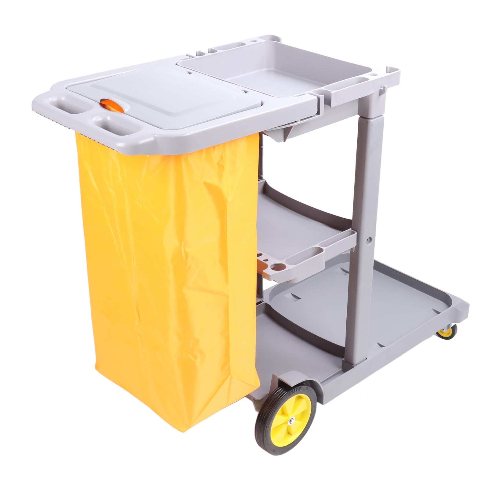 Carrello per Pulizie Carrello per Pulizia Commerciale Multifunzionale Grigio per Hotel Aeroporti Facile da Spostare in Plastica a 3 Livelli