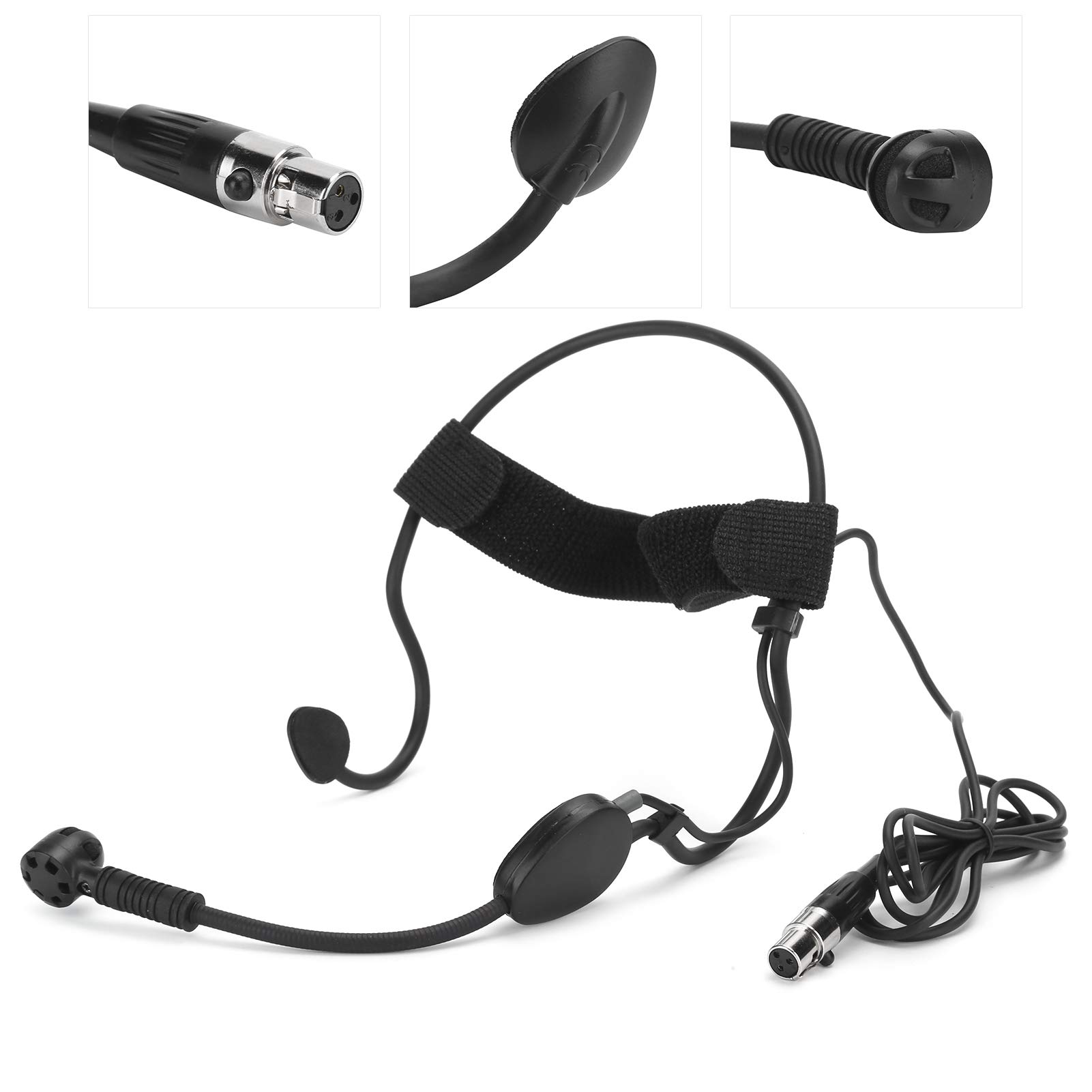 Micro Auriculares de 3 Pines, Mini Micro Condensador de Diadema portátil de micrófono inalámbrico para cámara XLR para Rendimiento en Escenario, enseñanza - Negro