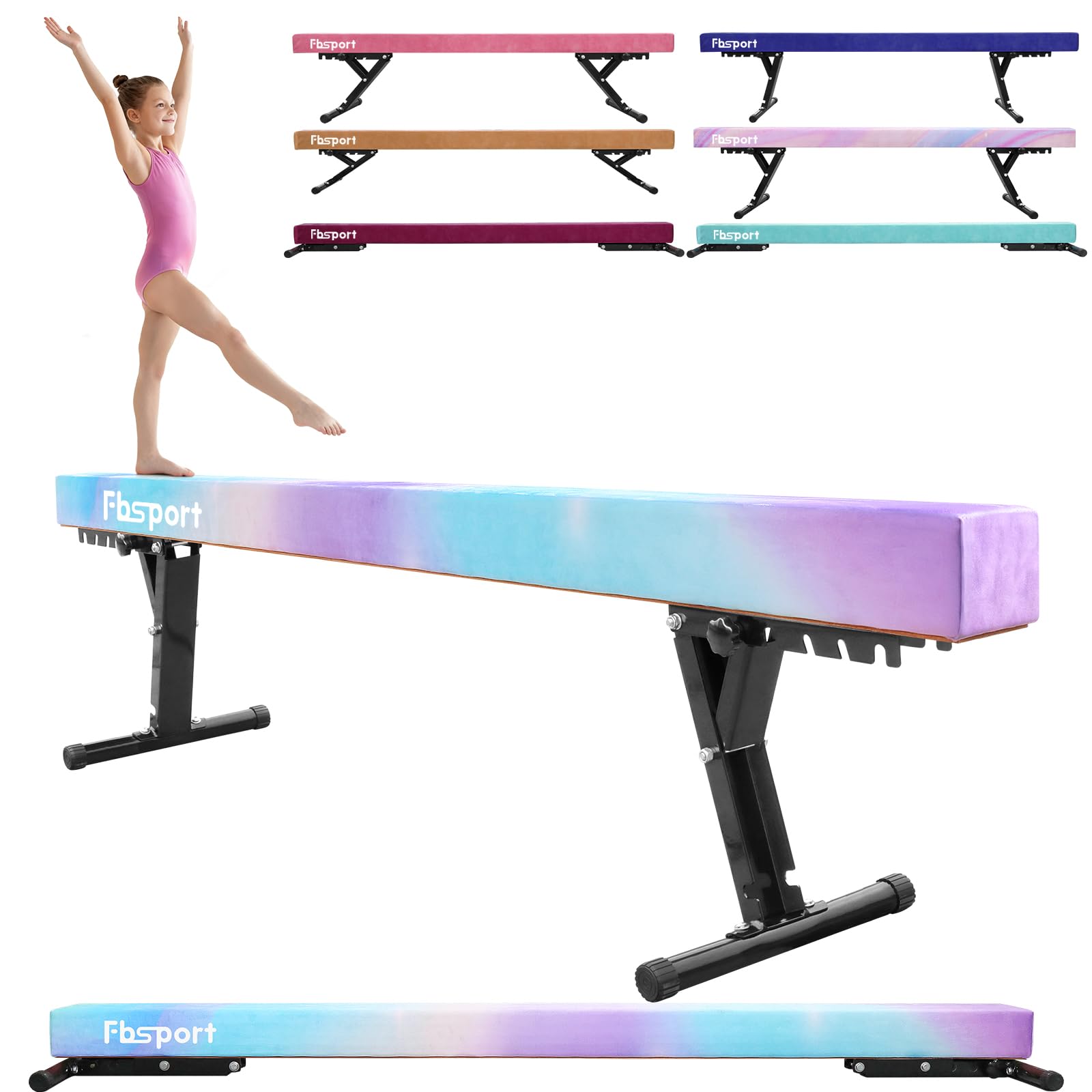 FBSPORT Barra de Equilibrio Ajustable de Gimnasia de 244 cm, 5 Alturas Ajustables bajo, Altamente Estable, Equipo de Entrenamiento para práctica de Gimnasio para niños