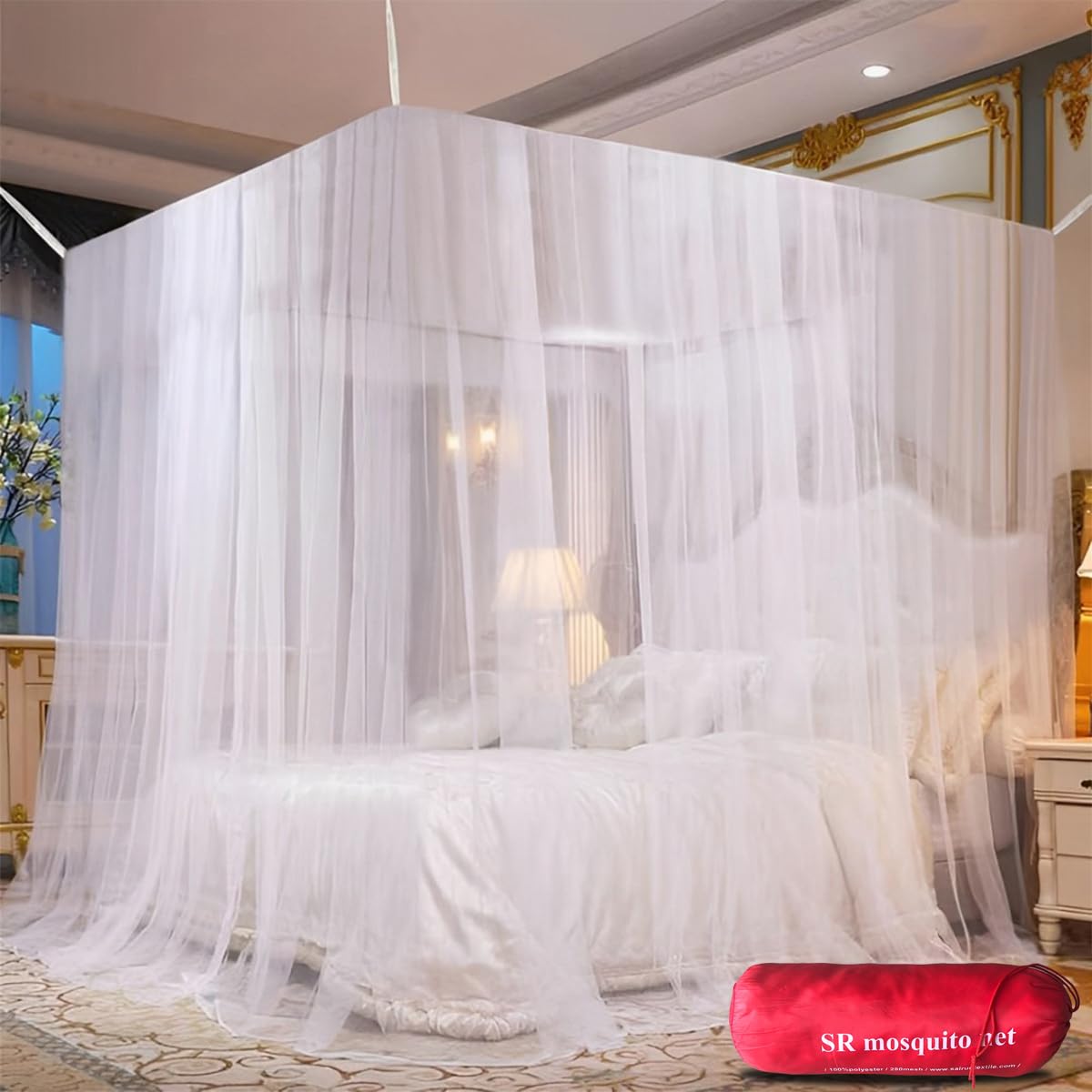Qooloo Mosquitera de cama, Mosquitera Cama doble, 200x200x180cm Mosquitera Cuadrada Mosquitera Interior Móvil