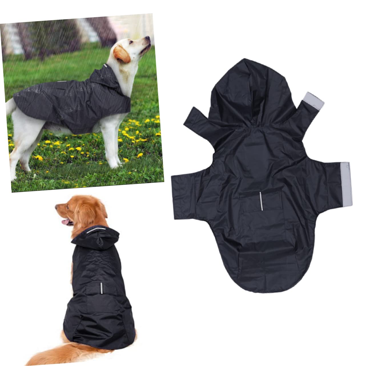 SUPVOX 3pezzi Cappotto Riflettente Per Cani Con Cappuccio Abbigliamento Per Animali Domestici Protezione Completa Colore Nero