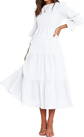BTFBM Women Casual Long Sleeve Crew Neck Fall Dress Bohemian Relaxed Fit Floral Flowy Maxi Dresses Tiered Cocktail Dress