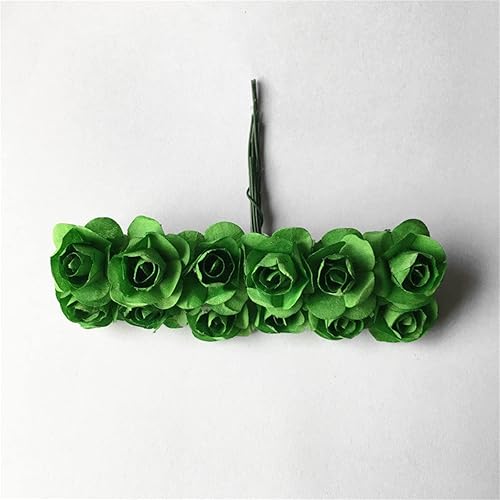 Miniatura 4 de Bonlting 144 piezas de flores de papel de rosa falsa con tallo de alambre flores artificiales para manualidades álbumes de recortes verde