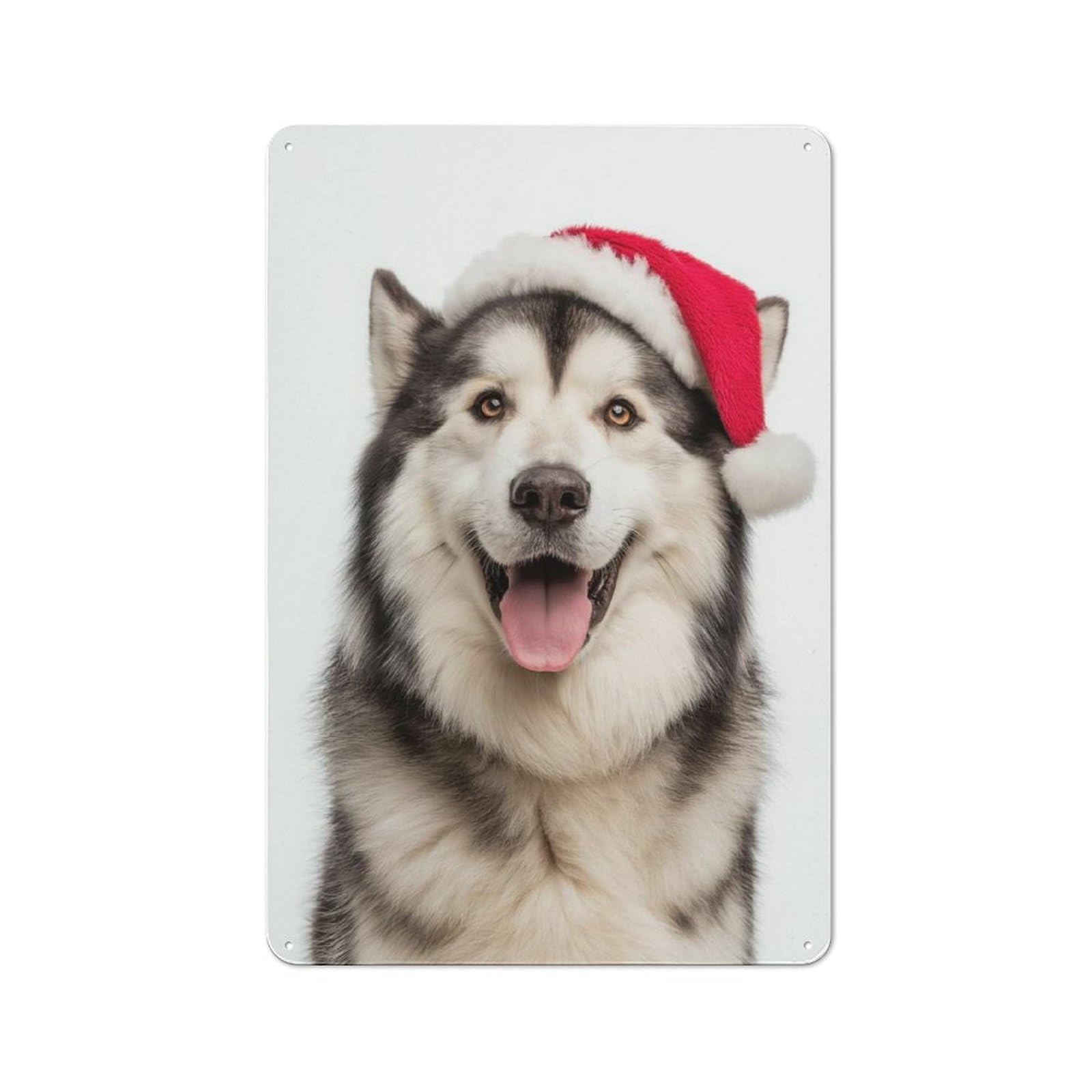Junmoney Festive Alaskan Malamute With Santa Hat Metal Wall Sign 30X20cm Featuring For Living Room Wall, For Decorating Living Rooms And Feature Walls