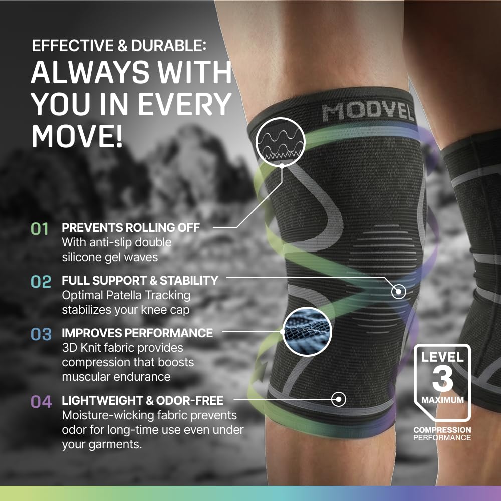 MODVEL Paquete de 2 rodilleras de compresión para hombres y mujeres, rodilleras para correr, ortopédicas para el alivio de rotura de menisco, artritis y malestar articular (XXXL) - 5