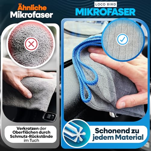 Loco Bird saugstarke Microfasertücher in 380GSM - fusselfreie Mikrofasertücher Auto & Haushalt - Putztücher für Küche und Bad - Lappen - Putzlappen, Reinigungstücher, Tücher, Microfasertuch Autopflege