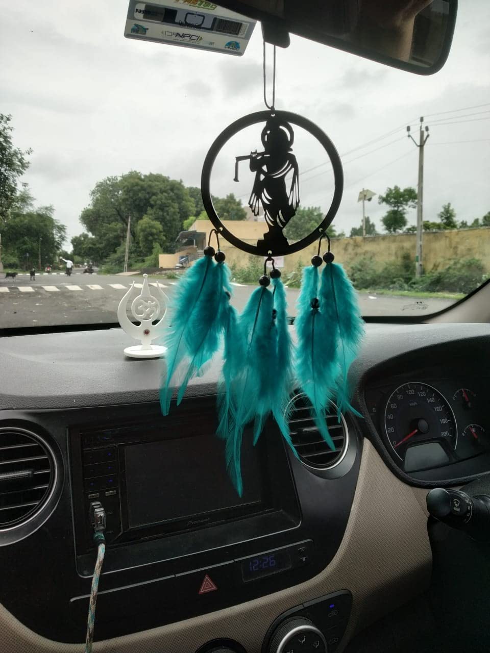 NJ VILLA God Krishna Car Dream Catcher - Spiritual Hanging Ornament for Vehicles - Handcrafted with Om Symbol & Feathers - Divine Protection and Peaceful Vibes - Perfect Car Accessory Gift-image-24