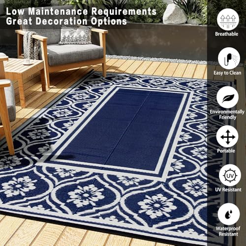 Outdoor-Patio-Rug-5×8-Waterproof-Outside-Area-Rugs-Blue-Reversible-Plastic-Straw-Carpet-for-RV-Deck-Camping-Entryance-Porch-Picnic-Balcony-Beach Outdoor Patio Rug 5×8 Waterproof Outside Area Rugs Blue Reversible Plastic Straw Carpet for RV Deck Camping Entryance Porch Picnic Balcony Beach
