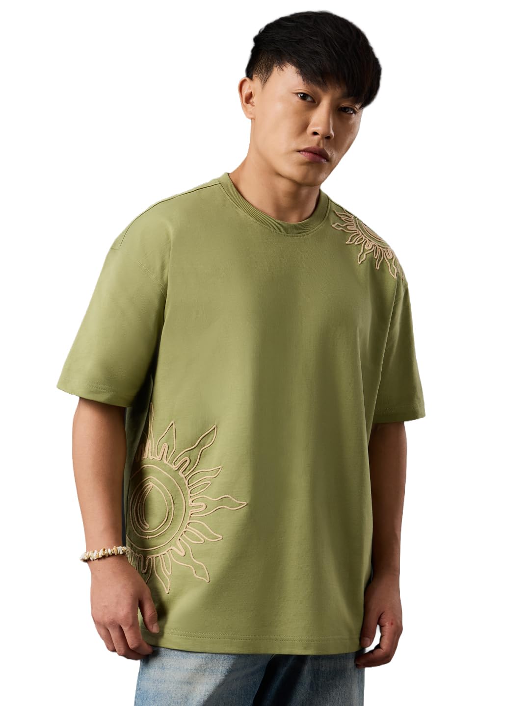 Solaris Men and Boys Short Sleeve Round Neck Olive Embroidered Cotton Oversized Lightweight Drop Shoulder Casual Breathable T-Shirts-image-41