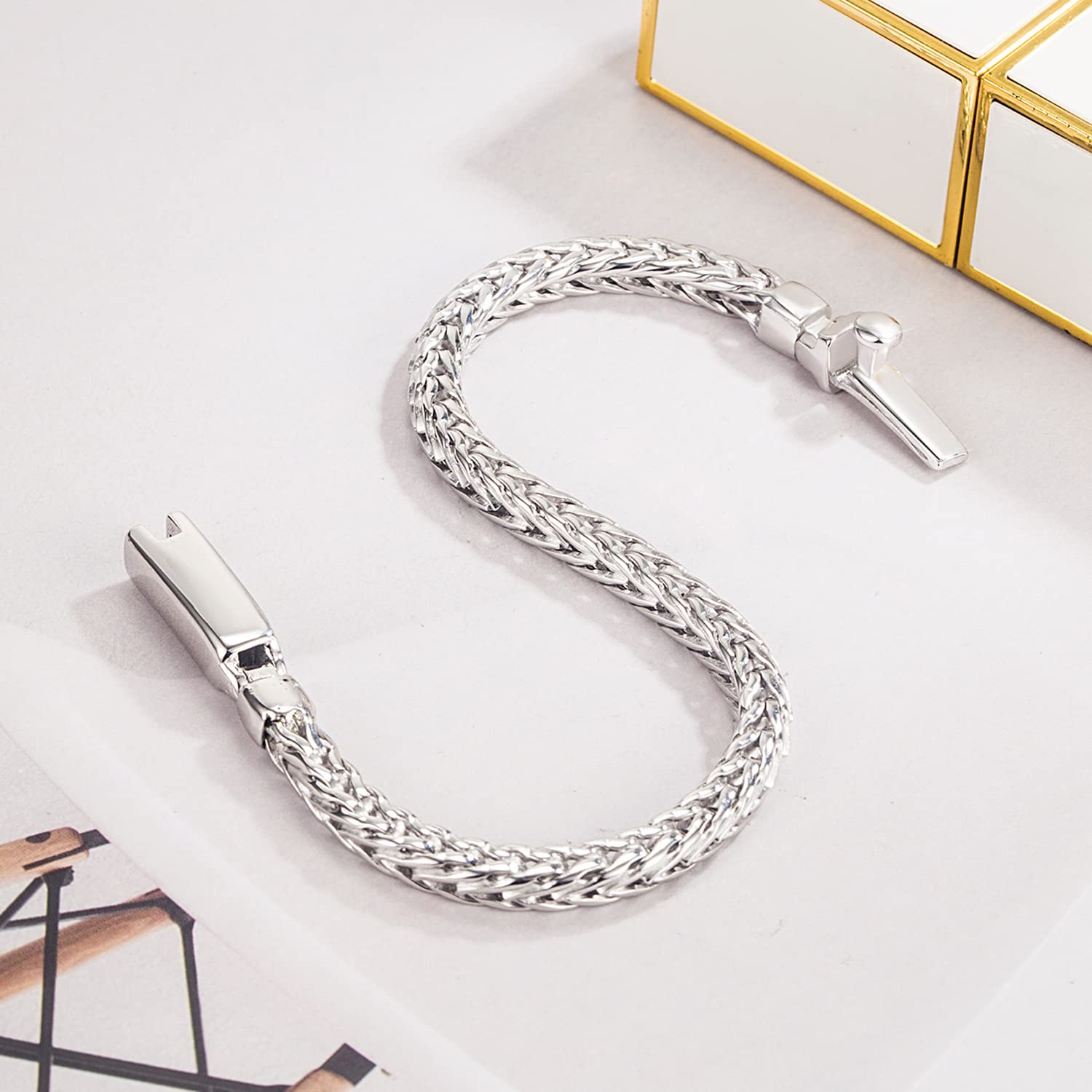 Dankadi Bracciale cubano Chopin sottile larghezza 4 mm in argento Sterling 925, catena a maglia fine stile rock, punk, hip pop serpente, regalo di gioielli festa di compleanno per uomo e donna