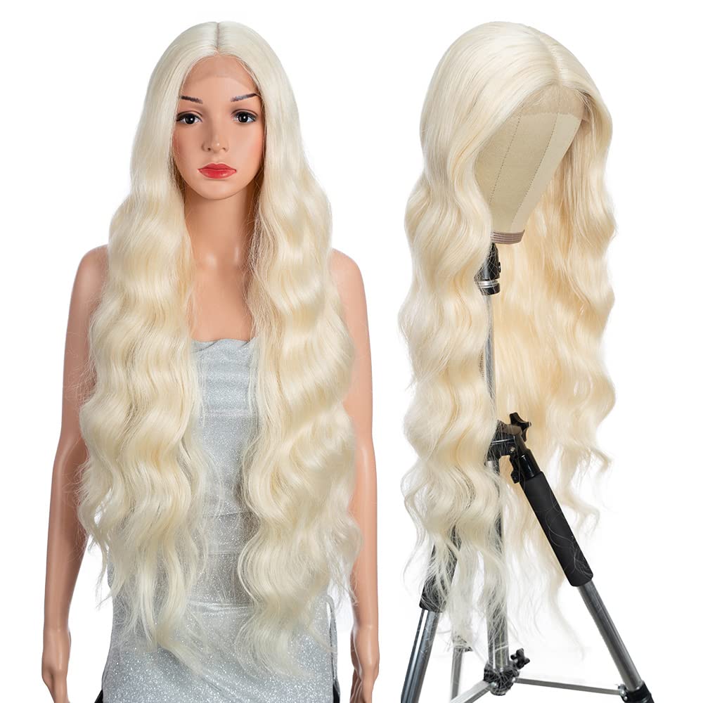 Style Icon Blonde Long Wave Wig 613 Synthetic Lace Front Wig for Women 36" Super Long Body Wave Wig with Baby Hair 13x5x1 Middle Part Lace Heat Resistant Fiber 150% Density