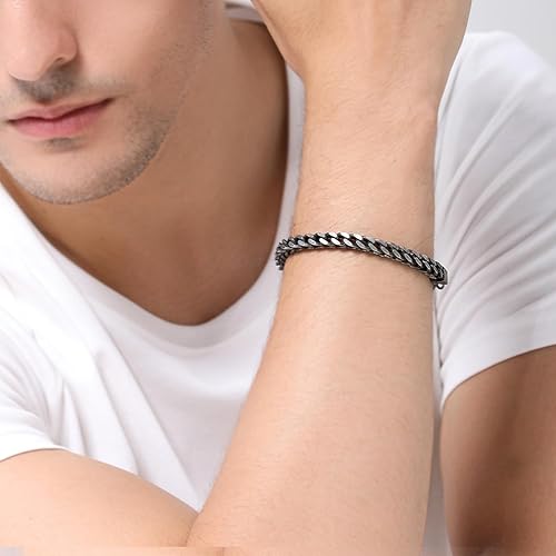 Miniatura 2 de Pulsera de acero inoxidable para hombre y mujer, con cierre de palancalangosta, color plomizoplata, 7.588.5 pulgadas, regalo para el día de San