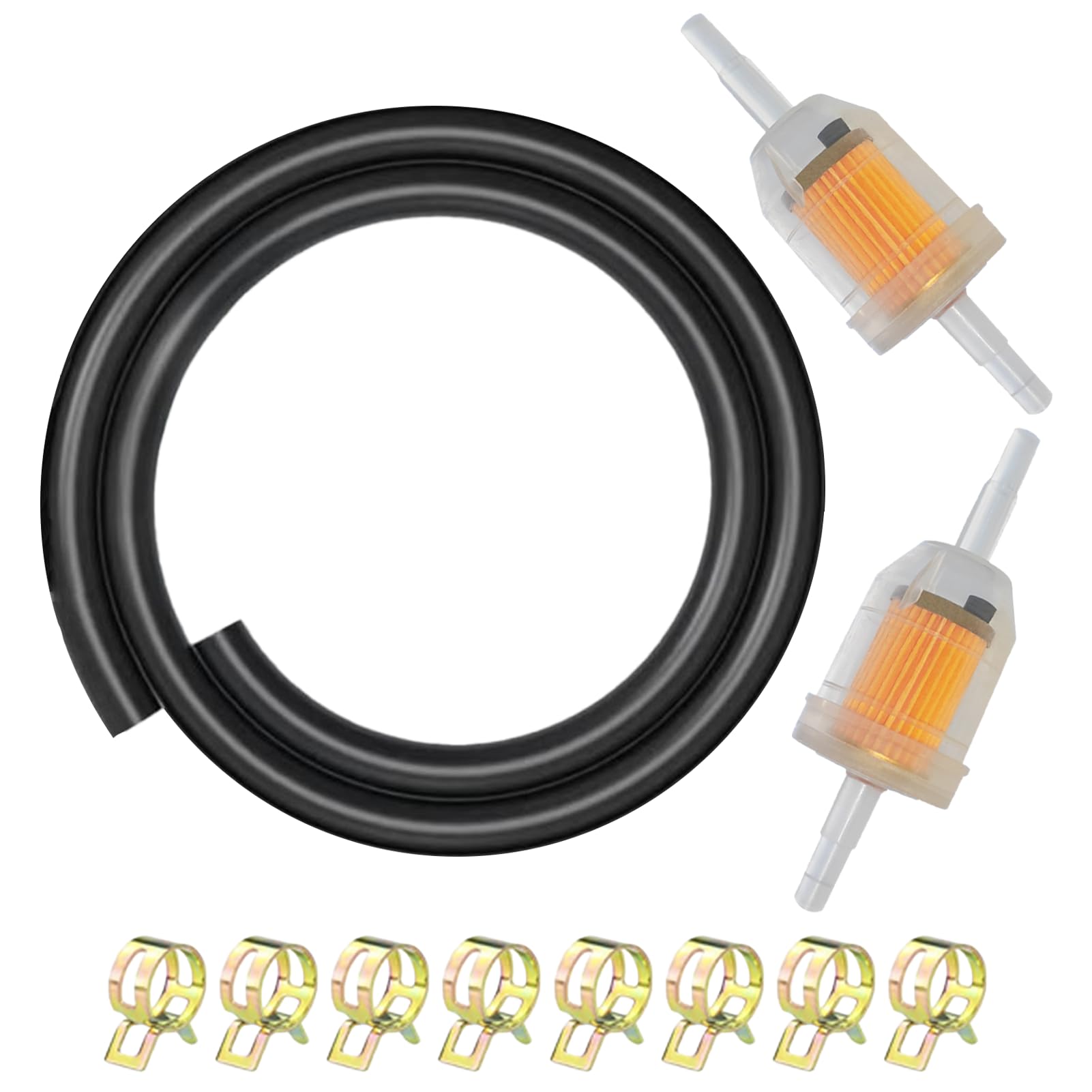 Universal 1/4 Fuel Line Kit, 3.3 Feet with 2 Magnetic Inline Fuel Filters, 8 Hose Clamps, for Small Engines