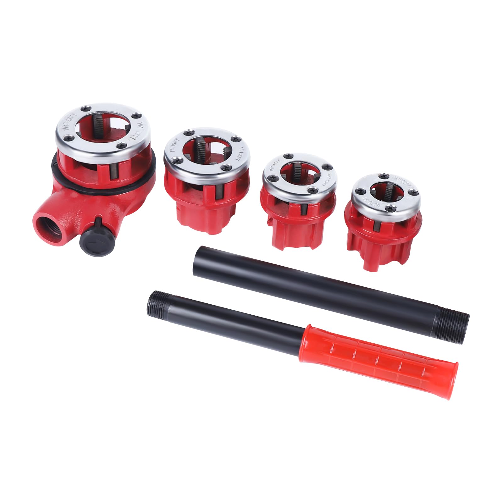 Oaxxr Silver 4 Piece Ratchet Pipe Threader Set, Manual Hand Tool For Bspt Iron Pipes, Industrial Plumbing Wrench Kit For Repair, Construction, Maintenance,