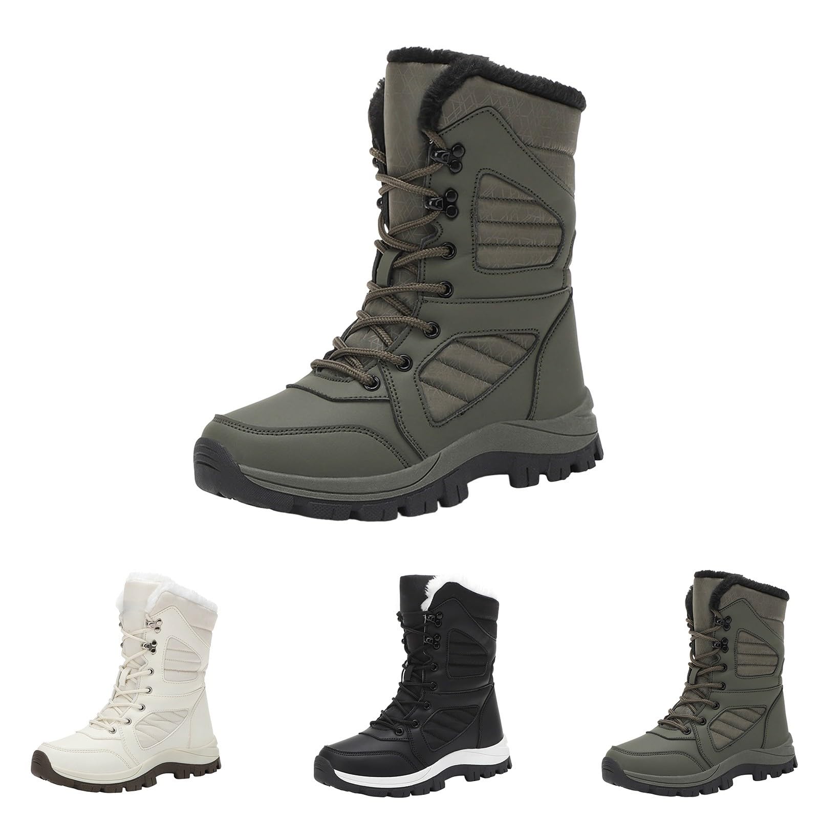 Générique Botte Hiver Femme Imperméable Fourrées Chaude Bottines Confortables Antidérapant Mollet Large Chaussures Chaudes Résistant À L’humidité Fermeture Éclair Bottes Outdoor Randonnée Courses