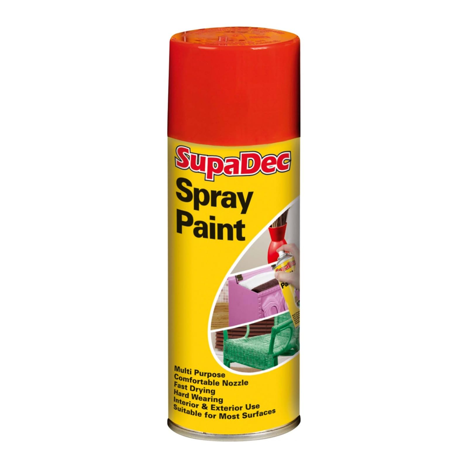 HOCHSTE SupaDec Multi-Purpose Spray Paint, Fast Drying, Durable Finish for Wood, Metal, Masonry, Interior & Exterior Use, Ideal for Craft & Home Projects, 400ml, (Bright Red, Pack of 1)